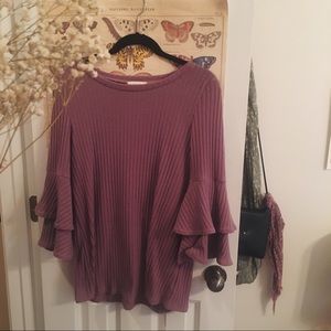 ruffle dusty purple ribbed top